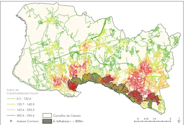 Fig. 24. Localização dos Casos de Estudo. Fonte: Autor Fig. 23. Índice de Caminhabilidade Parcial no Concelho de Cascais 