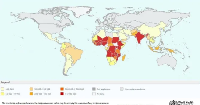 Figure 1 - Malaria: number of reported cases in 2014  (3)