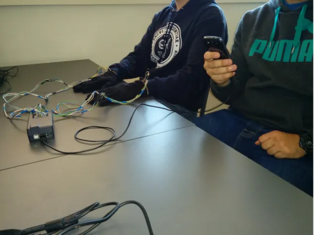 Figure 3.6: Photo of two users interacting through the developed android application.