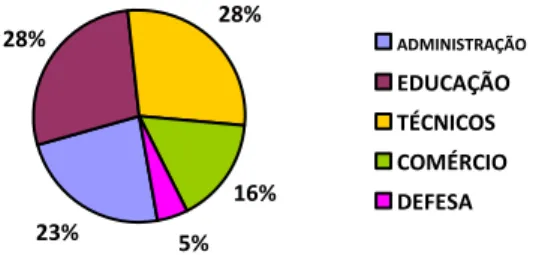 Gráfico 5 - Distribuição dos empregados por sector de actividade (%) 