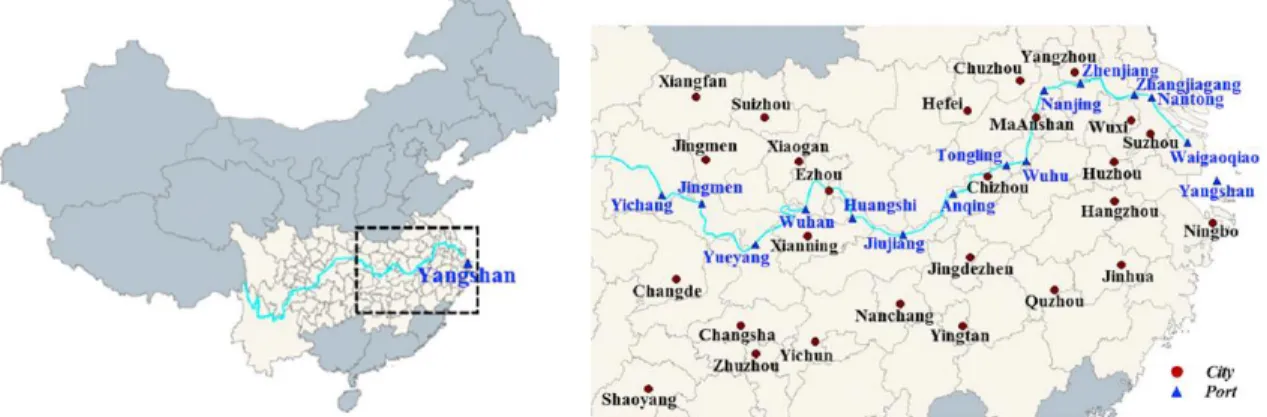 Figure 3. The Yangtze River and the 40 Cities Along   Source: Zhao et al., (2019) 