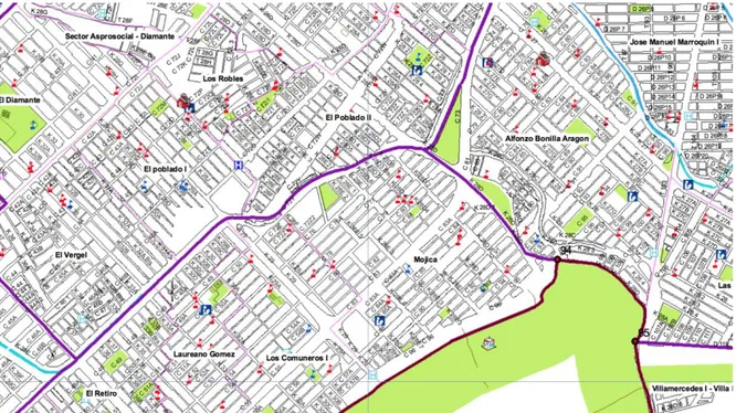 Figura 3. Plano de Mojica y barrios vecinos 
