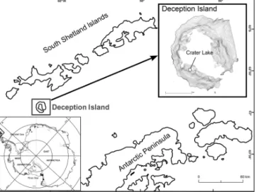 Figure 1. Location of Deception Island and Crater Lake CALM-S site in Antarctica.