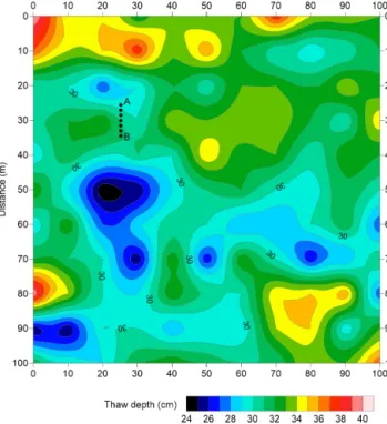 Figure 4. (a) Snow thickness and air and soil surface temperature variability during the A-ERT data acquisition in 2010