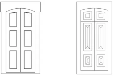 Fig. 3.18 – À esquerda: esquiço das portas da fachada Poente; à direita: esquiço da porta da fachada Sul