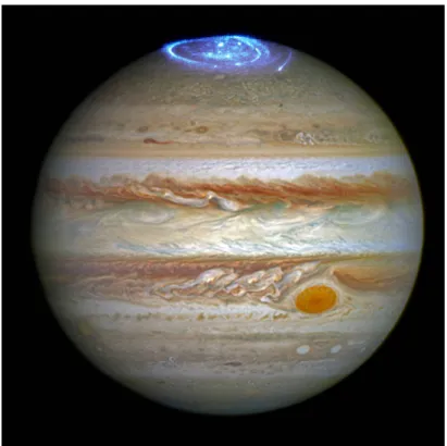 Figure 1.8: Vivid auroras in Jupiter’s atmosphere captured by Hubble Space Telescope, Credits: NASA, ESA, and J
