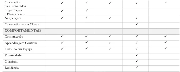 Tabela 7 – Primeiro output de competências.  