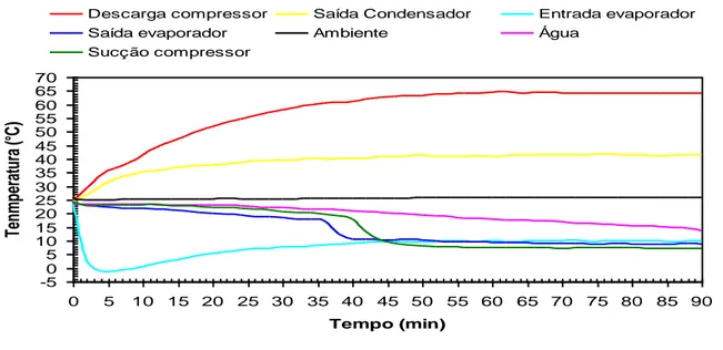 Figura 9 - Temperaturas obtidas durante o ensaio. 