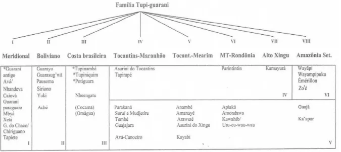 Figura 1: Agrupamento geográfico e tipológico das línguas da FTG                                                             