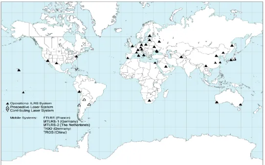 Figura 23 – Rede global de estações do ILRS [Pearlman et al., 2002]. 