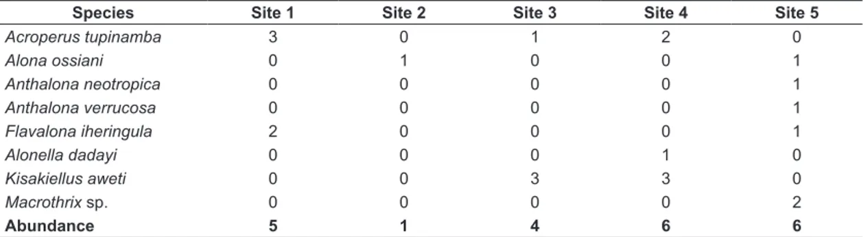 Table 2. Environmental variables of five streams located in the transition zone between the Amazon and Cerrado  Biomes