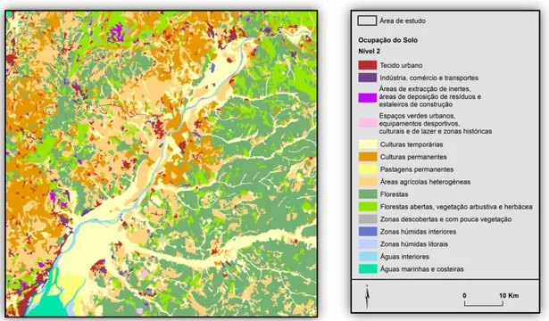 Figura 6.3 - Ocupação do solo da área de estudo no nível 2 do CLC de 2006 