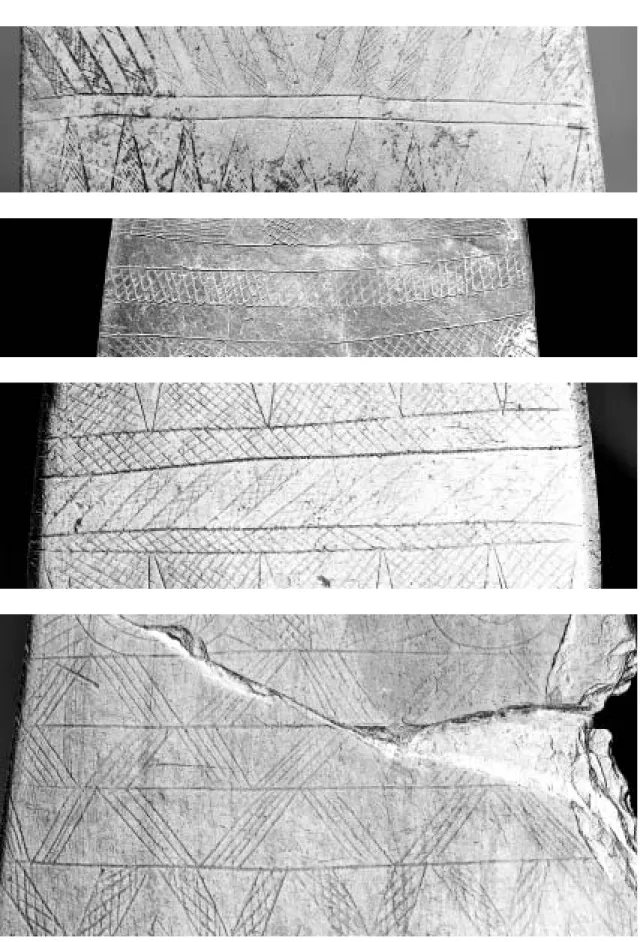 Fig. 5 Separadores das placas de xisto gravadas da região de Évora: variantes que implicam composições menos frequentes ou maior presença gráfica.