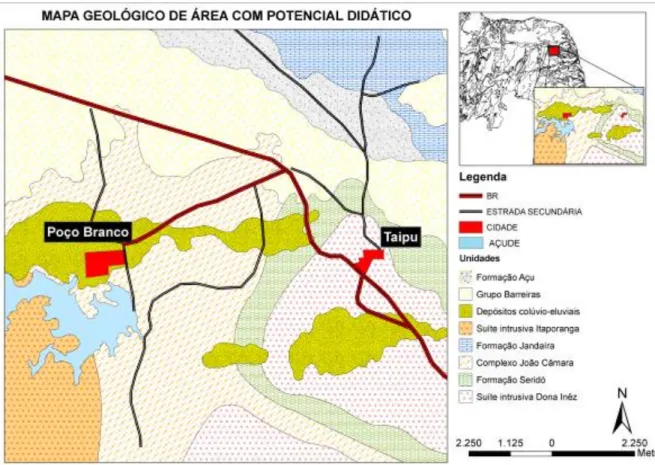 Figura 7 – Mapa geológico da área de pesquisa de potencial didático para a realização  de aulas de campo