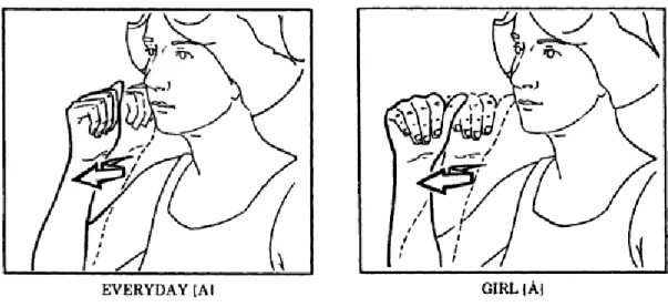 Figura 2: Sinais diferindo apenas pela região de contato (KLIMA e BELLUGI, 1979, p. 49) 