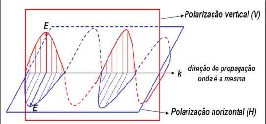 Figura 2.8 Direção de polarização horizontal e vertical da onda de RADAR (ELACHI, 2006)