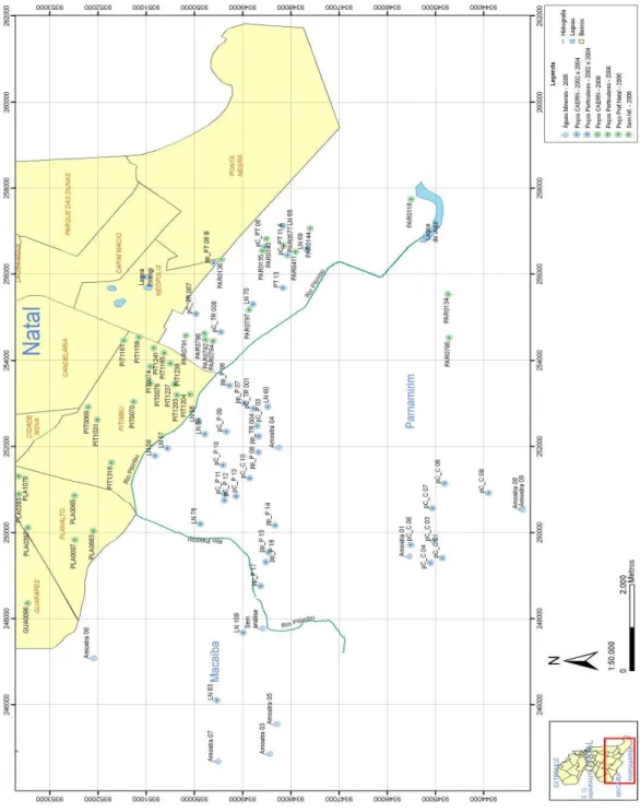 Figura 3: Mapa de localização dos poços estudados   na Região Sul da Grande Natal 