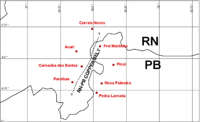 Figura 1: Mapa de Localização da Faixa Cuprífera do RN-PB (RN-PB Copper Belt). 