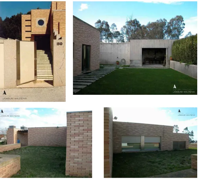 Figura 2.6 – Habitação unifamiliar, entrada da habitação e pormenores das coberturas (Atelier Arquitetos Joa- Joa-quim Massena)