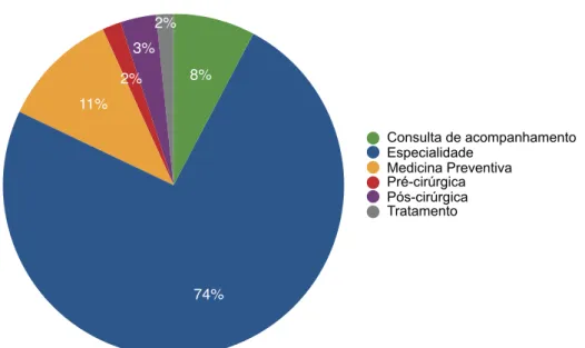 Gráfico 6 - Distribuição percentual dos vários tipos de consulta assistidas no IVP. 