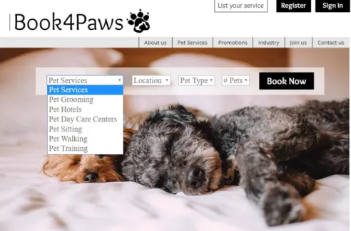 Figure I – Outline of Book4Paws’ homepage. 