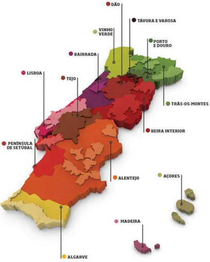 Figura 2.5 - Regiões vitivinícolas em Portugal.  