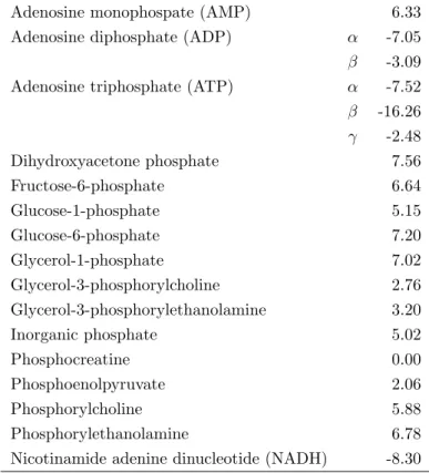 Table 2.2: Chemical shifts of biologically relevant 31 P-containing metabolites (Graaf, 2007).