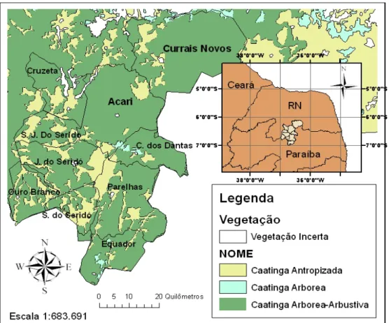 Figura 7: Mapa de vegetação, Bezerra Jr, 2007. Mapa adaptado do SERHID,  2004. 