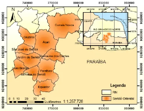 Figura 1: Localização do Seridó Oriental no Rio Grande do Norte.  Fonte: 