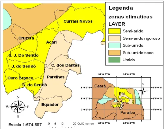 Figura 5: Mapa do clima, Bezerra Jr, 2007. Mapa adaptado do IDEMA, 2005/2006. 
