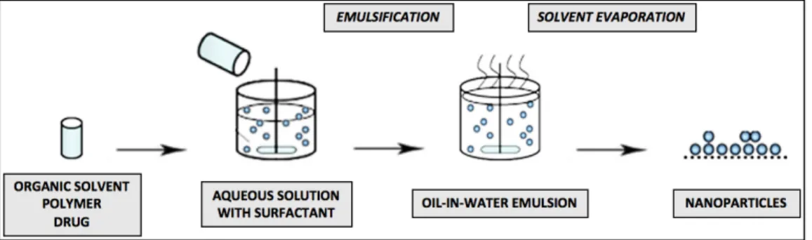 Fig. 1 - Basic steps for the single emulsion and solvent evaporation technique
