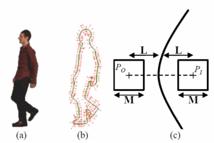 Figura 2.16: Figura que exemplifica o cálculo do contraste no contorno do objeto. a)Objeto segmentado.