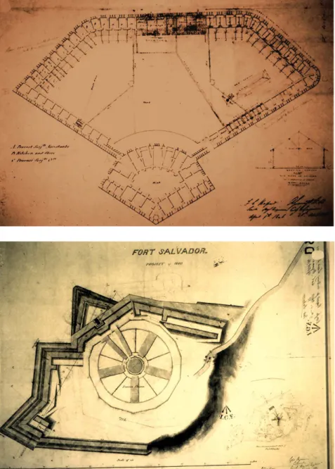 Fig. 6 – Plan with the suggested military prison  in the former bastion of Vido, drawn-out by  the British Royal Engineers, 1846