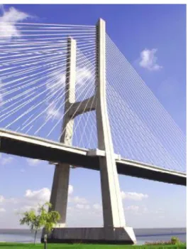 Fig. 2. 7 - Ponte Vasco da Gama. Inclinação dos fustes na direção do tabuleiro (Pedro 2010)