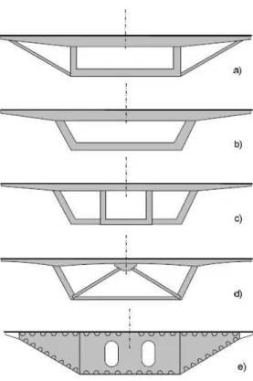 Fig. 2. 10 - Configurações da secção transversal para uma suspensão central do tabuleiro (Pedro 2010)