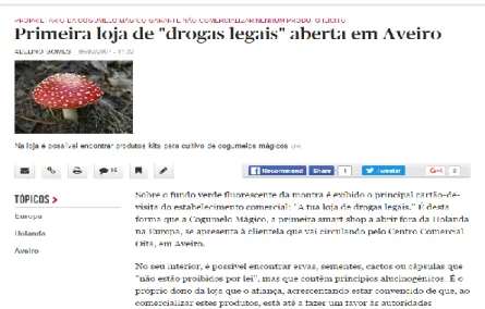 Figura 2.1. Peça jornalística sobre a primeira smartshop em Portugal, publicada ao dia  9 de fevereiro de 2007, por Adelino Gomes, O Público 