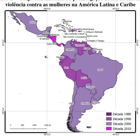 Figura 20 - Trajetória histórica da promulgação de leis de enfrentamento à violência  contra as mulheres na América Latina e Caribe (foco) 