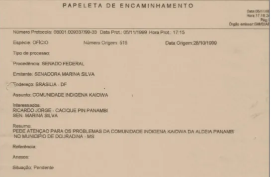 Figura 01. Registro de comunicação interinsttiucinal endereçada a então Senadora Marina Silva
