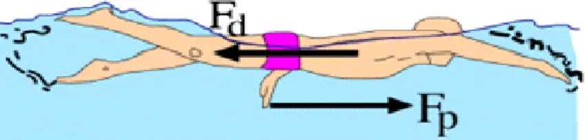 Figura 4: Representação das forças propulsivas e resistivas a que o nadador está  submetido durante o nado (adaptado de Toussaint et al., 2002)