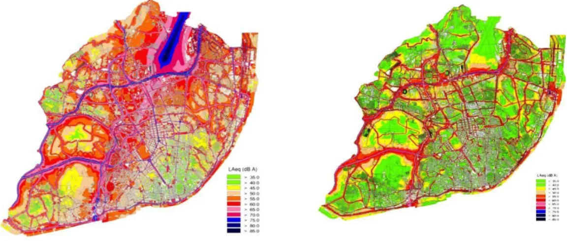 Ilustração 43: Planta Geral do Ruído nos períodos diurno e noturno Fonte: Relatório do PDM de Lisboa, 2012 
