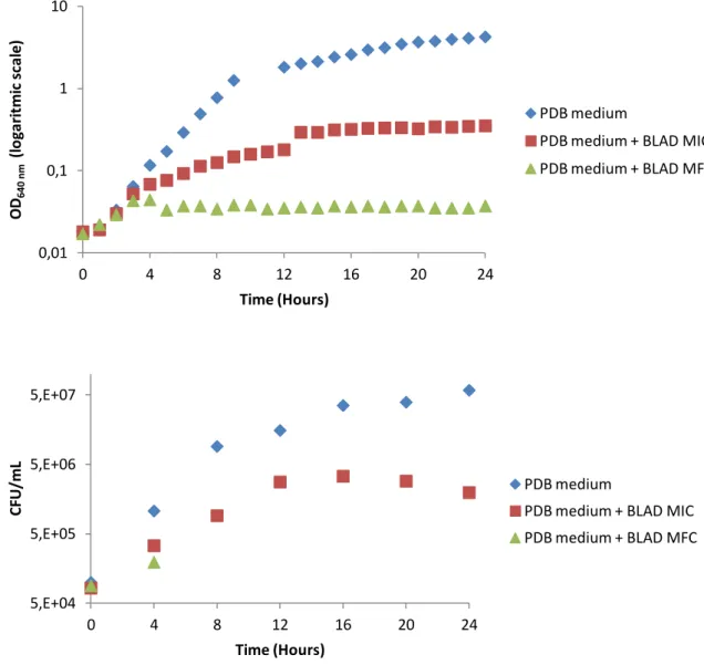 Figure III.1: Effect of BLAD on the growth of C. albicans  in PDB medium, pH 7.5, 35 ºC, without agitation