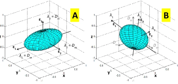 Figure  2.4  –  Geometrical  representation  of  the  diffusion  tensor  for  the  two  isotropic  media  represented  in  Figure  2.3