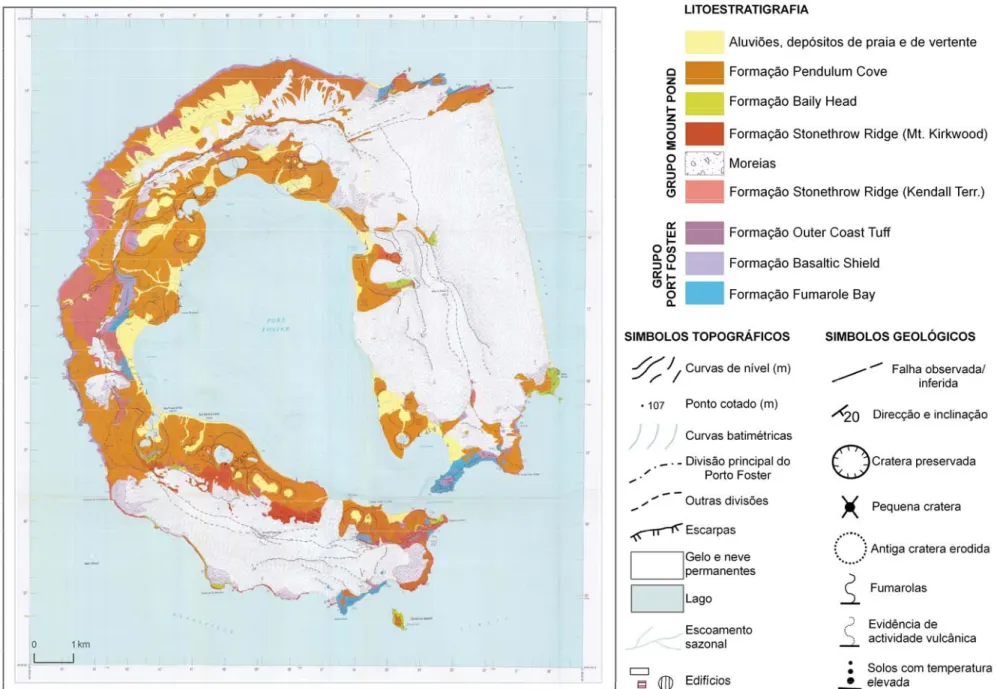 Figura 1.4 – Mapa geológico da ilha Deception (1ª edição, 2000, elaborado por Smellie e López-Martínez e publicado pela British Antarctic Survey