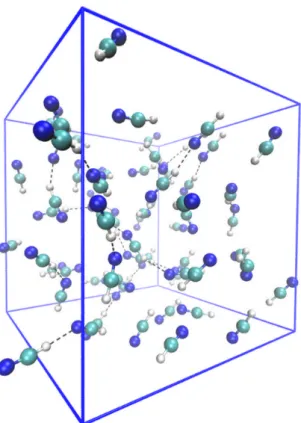 Figura 2 : Representação de uma caixa de simulação do HCN líquido com 64 moléculas.