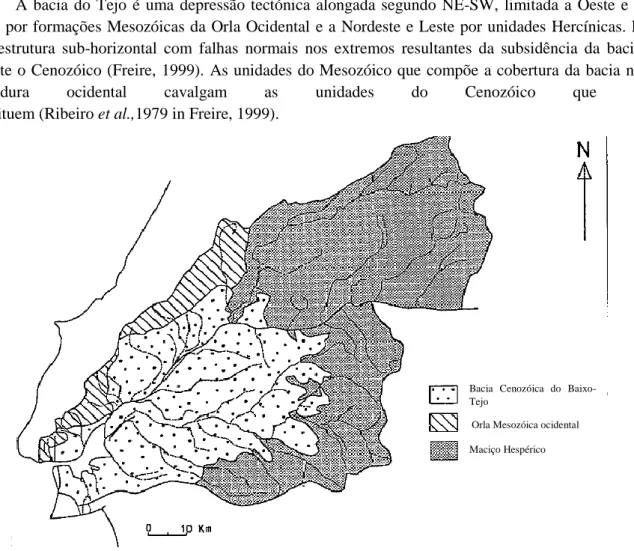 Figura 2.2. Enquadramento Geológico simplificado da bacia hidrográfica do Tejo, Freire (1999)