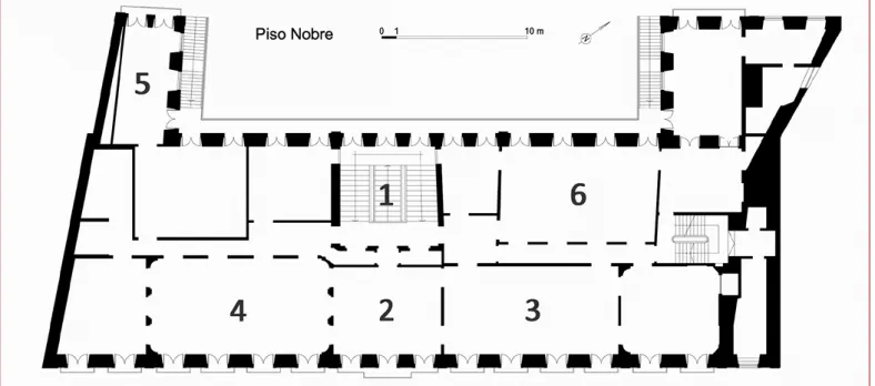 Figura 3 Visualização geral da localização das salas do andar nobre do Palácio Porto Covo, com as pinturas murais de Cyrillo Volkmar Machado [Em linha]