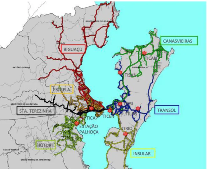 Figura 5 - Linhas de ônibus da Região Metropolitana de Florianópolis (PLAMUS 2015) 