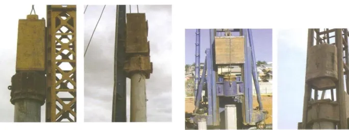 Figura 2.3 Sistemas de acoplamento interno e externo de martelos de queda livre às torres (Gonçalves et  al