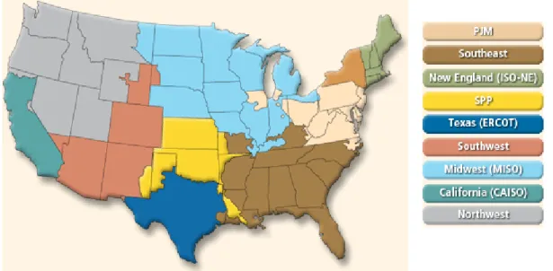 Figura 3.3 – Áreas dos ISO’s dos EUA. (Fonte: NERC) 