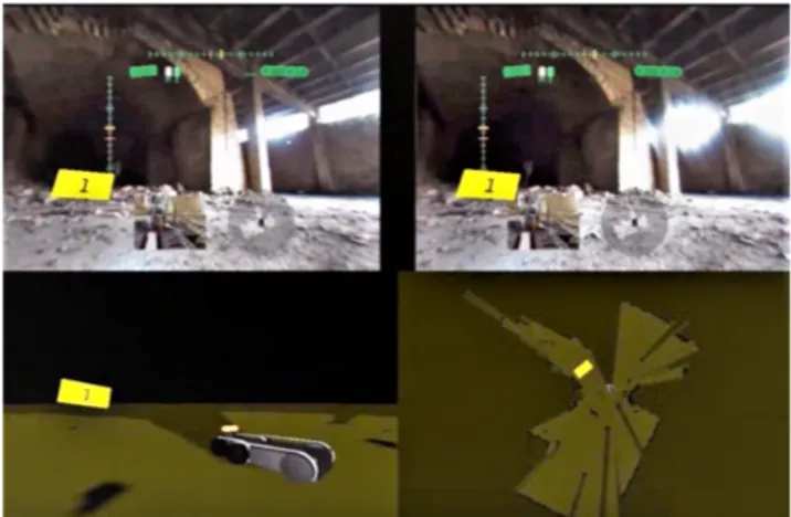 FIGURE 3. Screenshot of the GUI of the teleoperation console including an interactive 3D virtual mode (top), and a real-time 2D map (bottom).